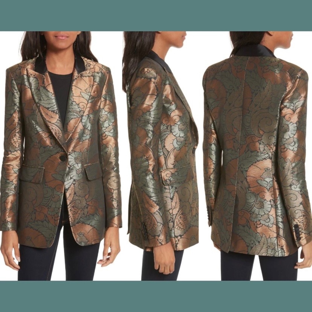 $695 Veronica Beard Vera Metallic Jacquard Retro Dickey Blazer Jacket Size 2